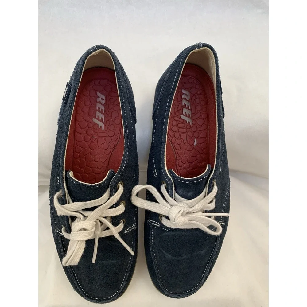 Reef Deckhand Shoes Navy Loafers Boatshoes US Men's Size 9 White Laces